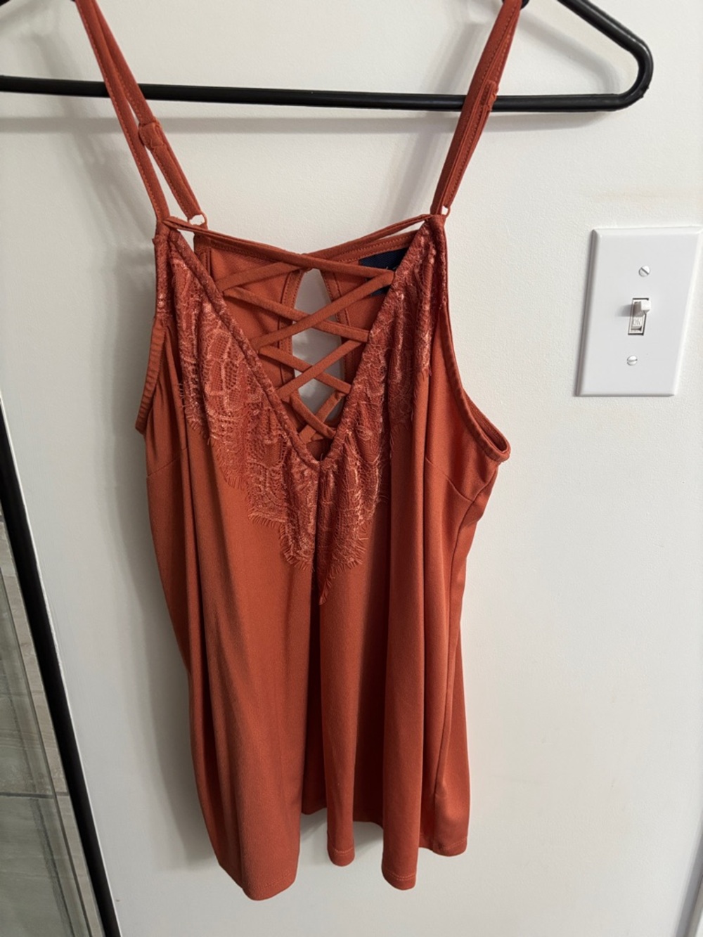Daytrip Rust Lace-Trim Crisscross Cami
